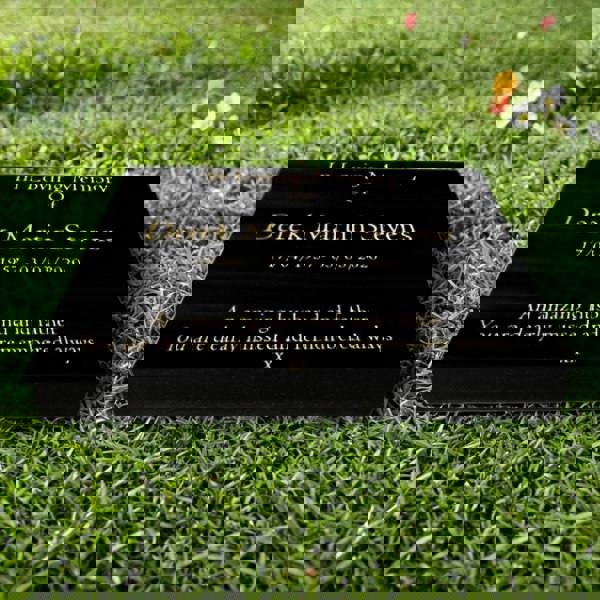 Memorials Direct Granite Memorial Tablet – Polished Black Stone – Free Personalised Gold Engraving (15x12x2 inches, 20kg)