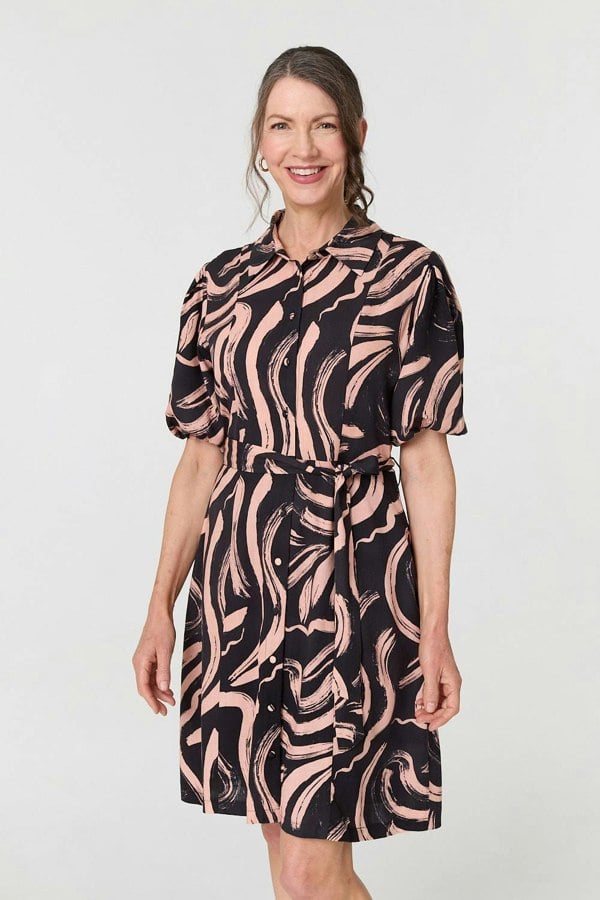 Pink | Brushstroke Print Short Shirt Dress
