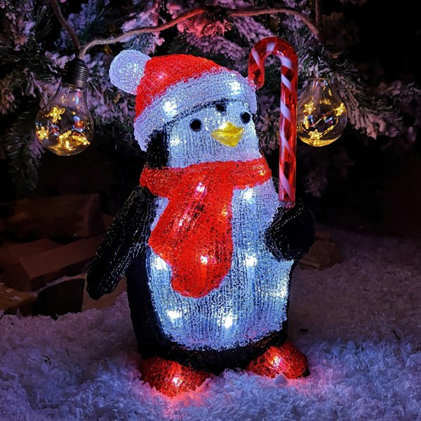 Samuel Alexander 30cm LED Soft Acrylic Penguin with Candy Cane Christmas Decoration