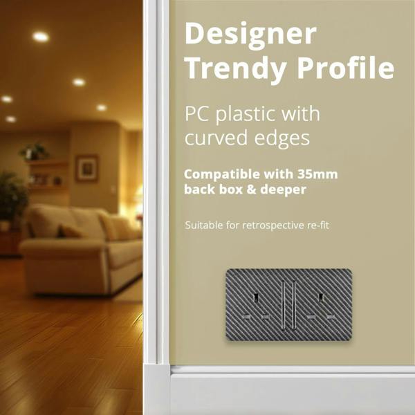 Trendi Switch 2 Gang Long Switched Plug Socket in Carbon Fibre