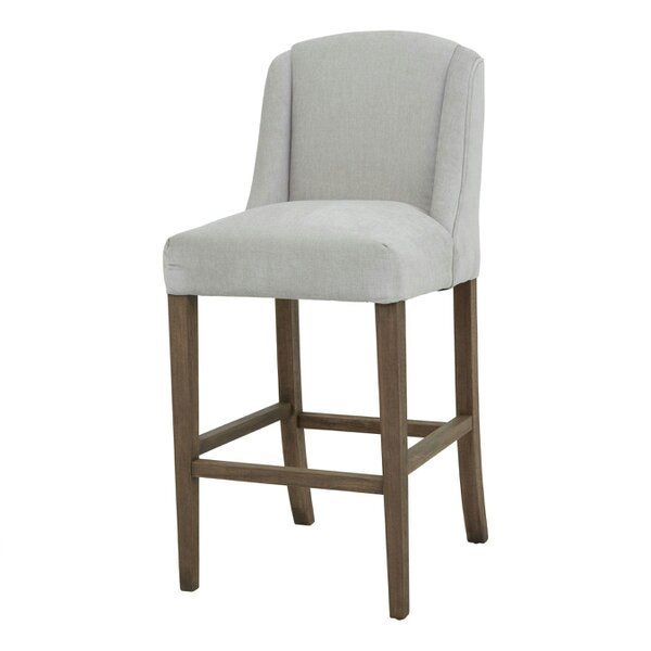 Wyld Haus Parma Arched Warm Grey Upholstered Wooden Bar Stool Wooden Legs