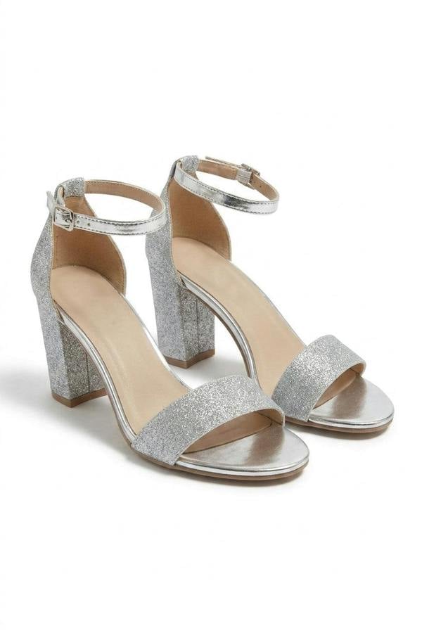 Danika Ankle Strap And Glitter Bands Block Heels - Silver_wb