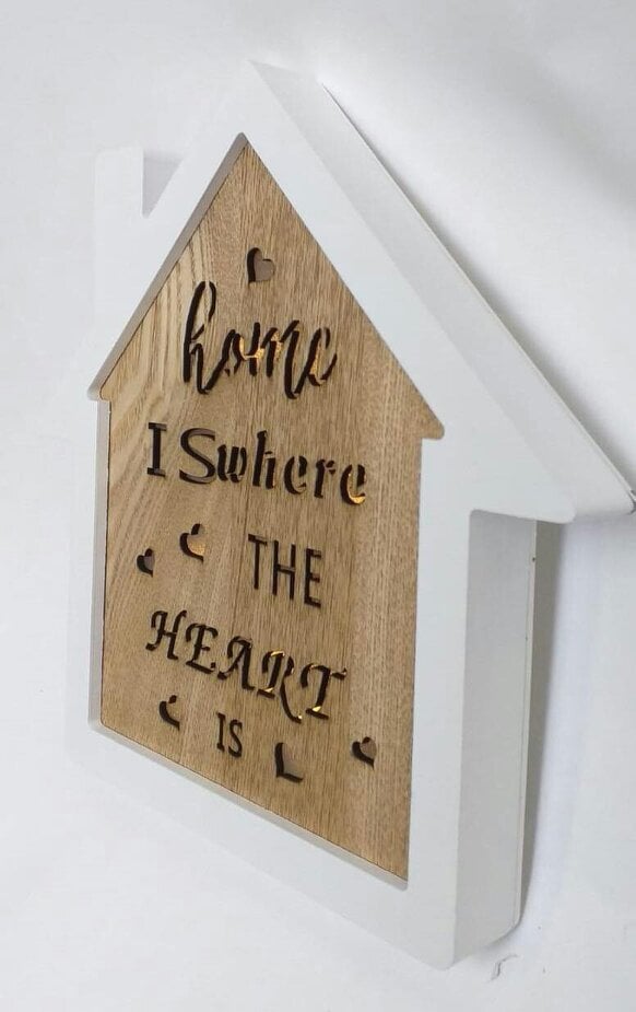 Shatchi 25cm Wooden LED Light Up Table Frame Heart Plaque in White and Brown for Home Decor