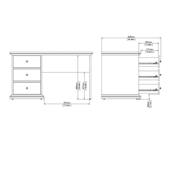 Wyld Haus Osaka Farmhouse Dark Grey Wooden Desk 3 Drawers