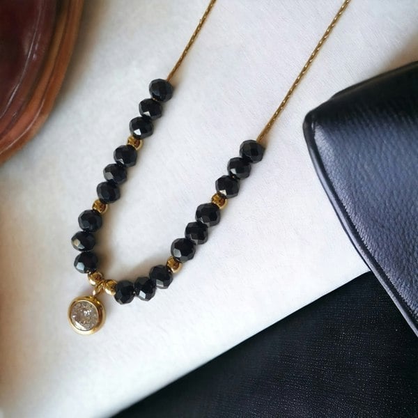 The Colourful Aura Black Crystal Round Zircon Charm Minimalistic Mangalsutra Necklace