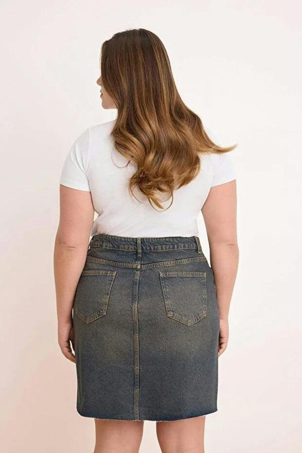 WOVCOR Faded Effect Vintage High Waist Mini 100% Cotton Non-Stretch Denim Skirt