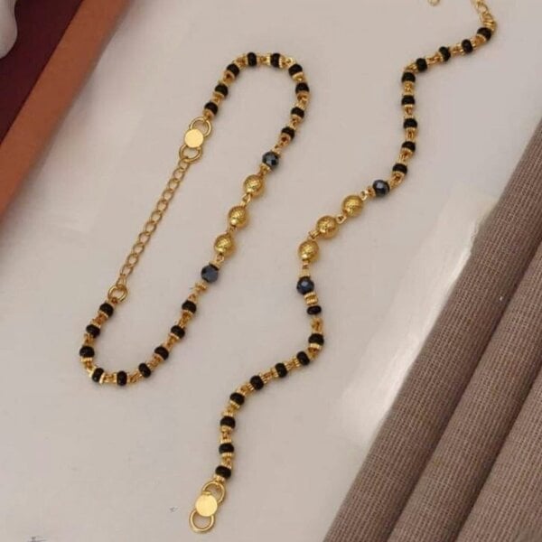The Colourful Aura Gold Plated Three Ball Black Bead Kids Nazar Bracelet