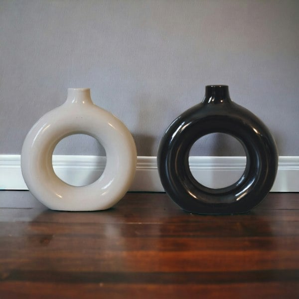 Artisan Furniture Black & White Gloss Flower Vase