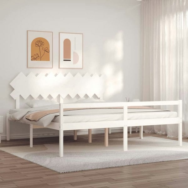 Berkfield Bed Frame with Headboard White 200x200 cm Solid Wood