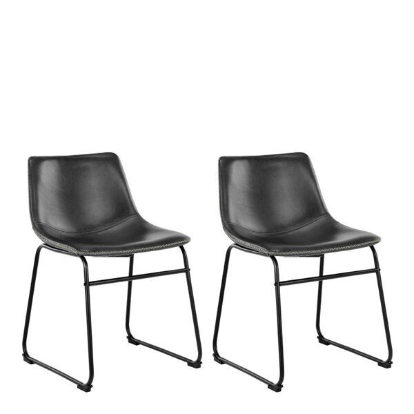 Wyld Haus Set of 2 Bogense Black Faux Leather Dining Chairs Cream Stitching
