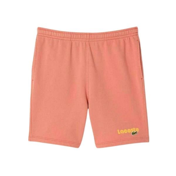 Lacoste Mens Organic Cotton Graphic Print Shorts - Red Faded - 