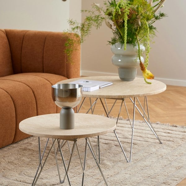 Furniture To Go Prunus Round Coffee Table in Matt Beige and Chrome Steel Base 80x46.4cm