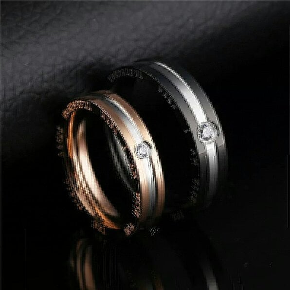 The Colourful Aura Stainless Steel Couple Black Rose Gold Wedding Band Promise Ring Set