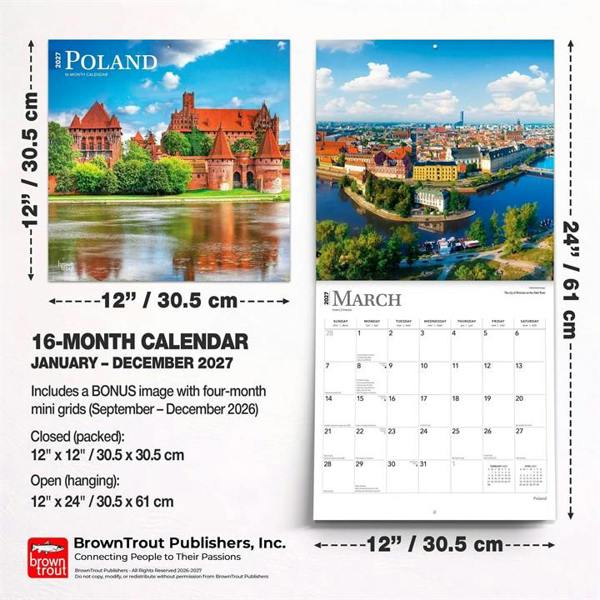 Europe Poland Calendar 2027, Wall Calendars, Month To View, Travel, Gift