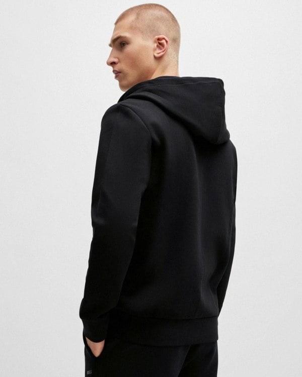 BOSS Green Saggy Mens Stretch Cotton Zip-Up Hoodie with Logo Print NOS - Black 001