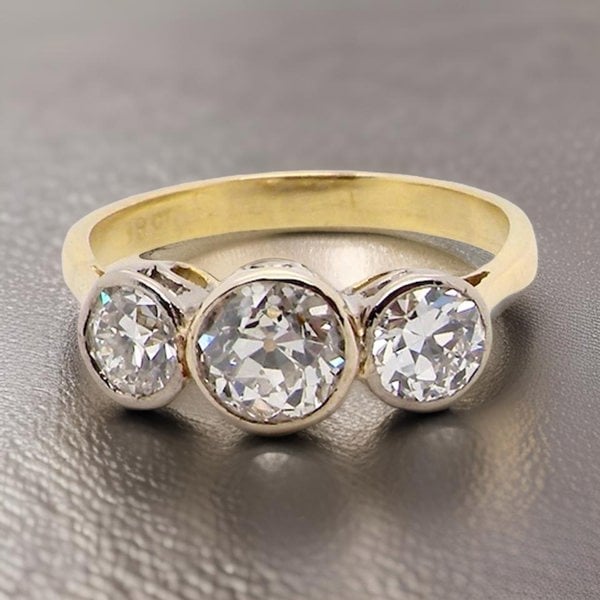 Vintage Tom 18 Carat Gold Three Stone 1.6 Carat Diamond Trilogy Ring