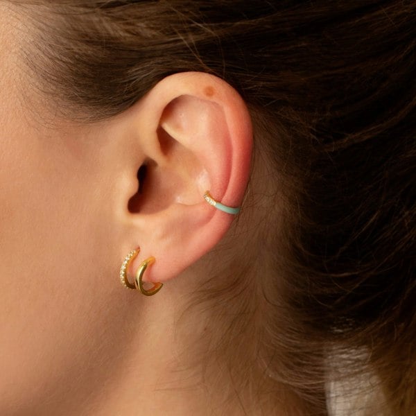 Gold Trip Enamel Ear Cuff - Sage Green