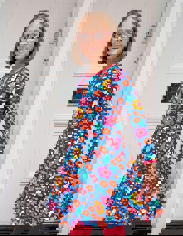 Organic Floral Mushroom Print Long - Sleeved Skater Dress - Toby Tiger UK Retail