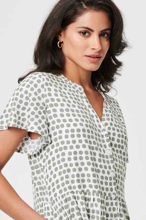 Sage | Printed Short Sleeve Relaxed Midi Dress
