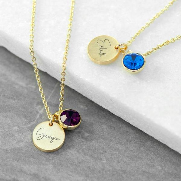 Abode Home & Gifts Personalised Birthstone Crystal And Disc Necklace | Gold