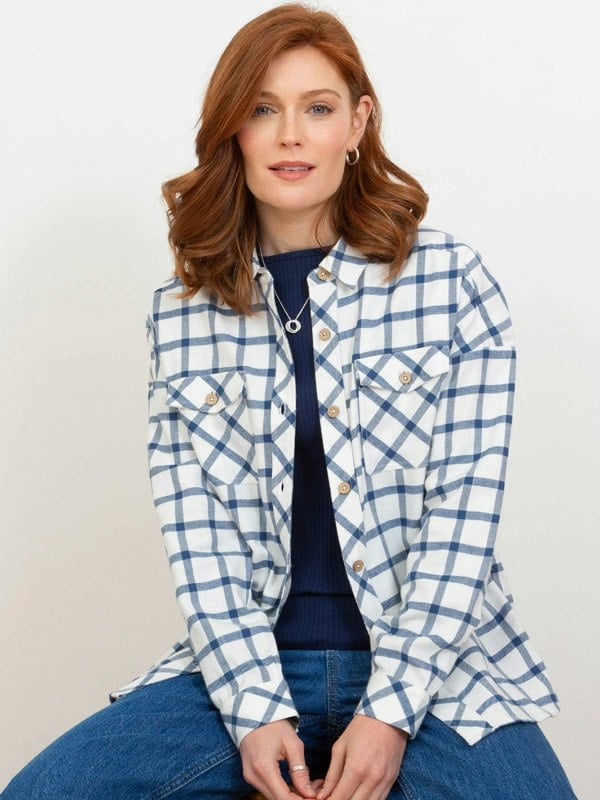 Kite Organic Leigh Oversized Flannel Check Shirt Ecru