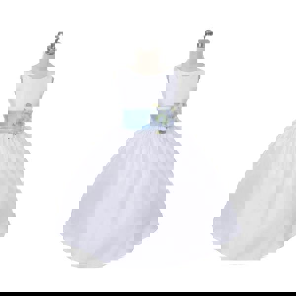 Kenza dress with baby blue Petals and Sash