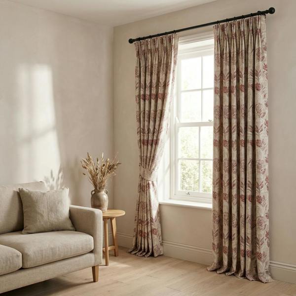 Lille made-to-measure curtains in Shiraz, styled in a living room