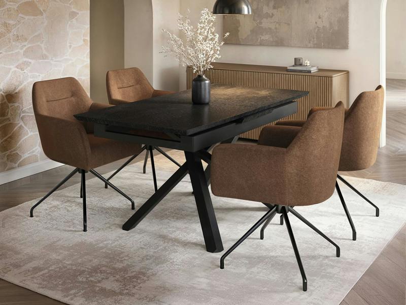 Lexi & Isla Dining Set Extendable Table with 4 Swivel Chairs