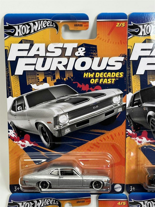 Hot Wheels Fast and Furious HW Decades Of Fast 4 Car Set Hot Wheels 1:64 Scale HNR88 979E