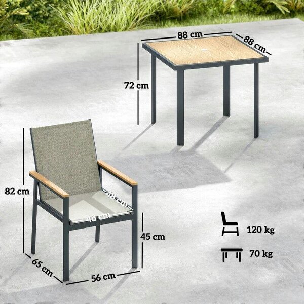 Five-Piece Metal Dining Set, with Glass-Top Table - Khaki