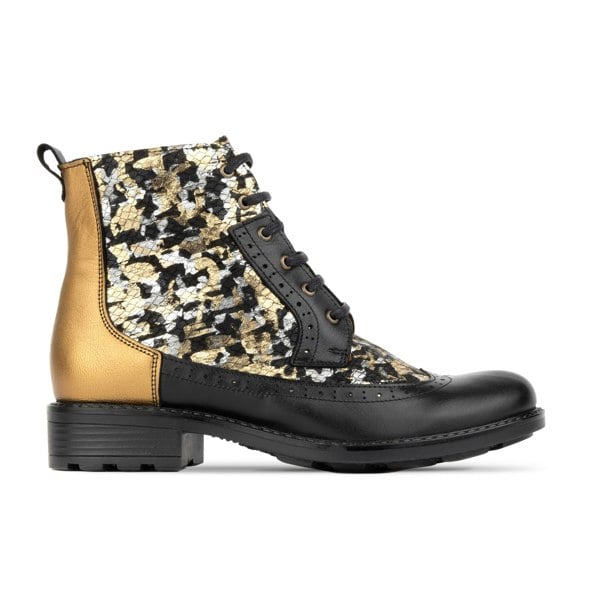 Embassy London Milliner - Black & Gold - Women's leather round toe side zipper ankle boot in gold