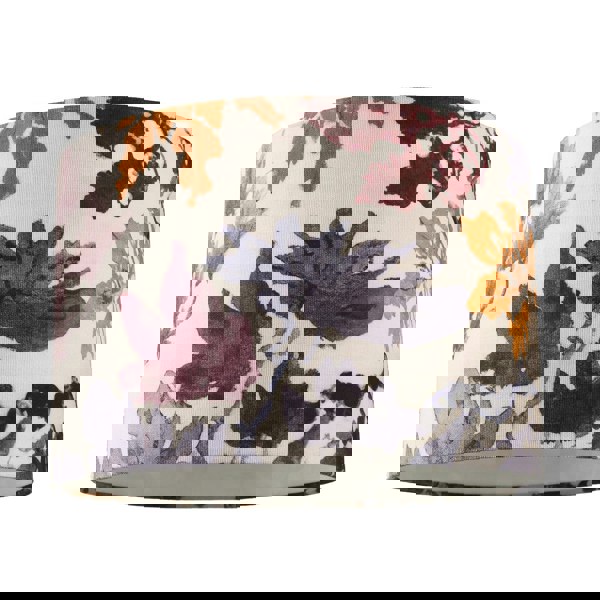 Floral Themed Linen Fabric Lamp Shade with Coloured Watercolour Leaves Image 1