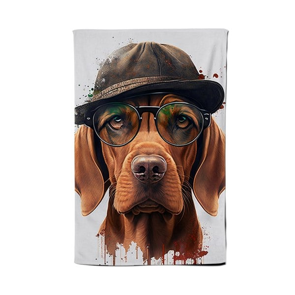 Warren Reed Hungarian Vizsla Dog With Glasses Splashart Tea Towel