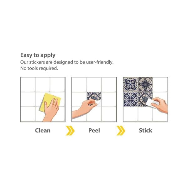 WT1584 - Malaga Spanish Blue Wall Tile Sticker Set - 15 x 15 cm (6 x 6 in) - 24 pcs