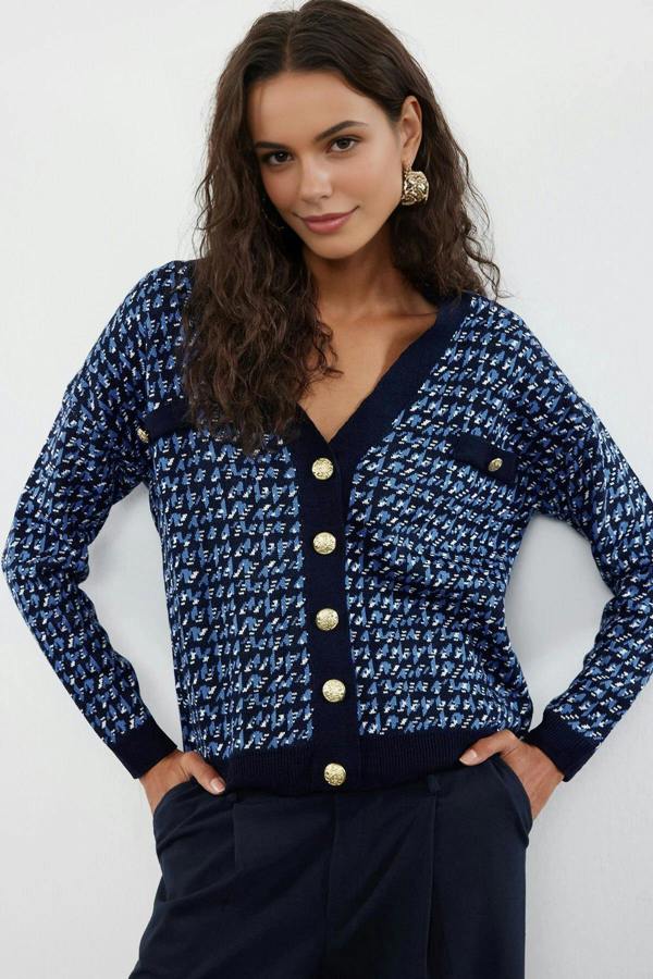 WOVCOR Patterned Knit Cardigan with Buttons Detail