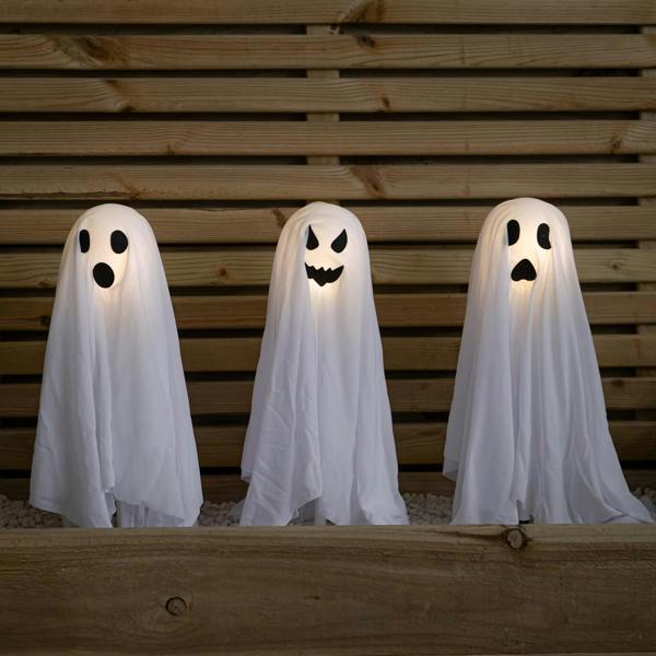 Samuel Alexander 51cm Set of 3 Battery Powered Light up Ghost Halloween Path Lights with LEDs