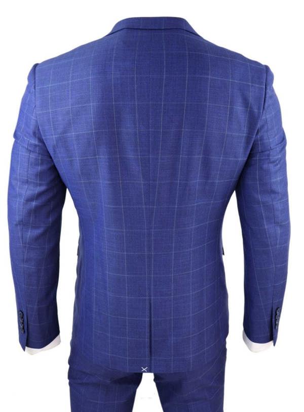 Paul Andrew Mens 3 Piece Royal Blue Check Vintage Retro Suit