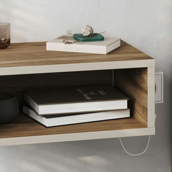 Decortie Modern Floating Bedside Table w/ LED Lights 45cm Wall-Mount Nightstand End Table Open Shelf Bedroom