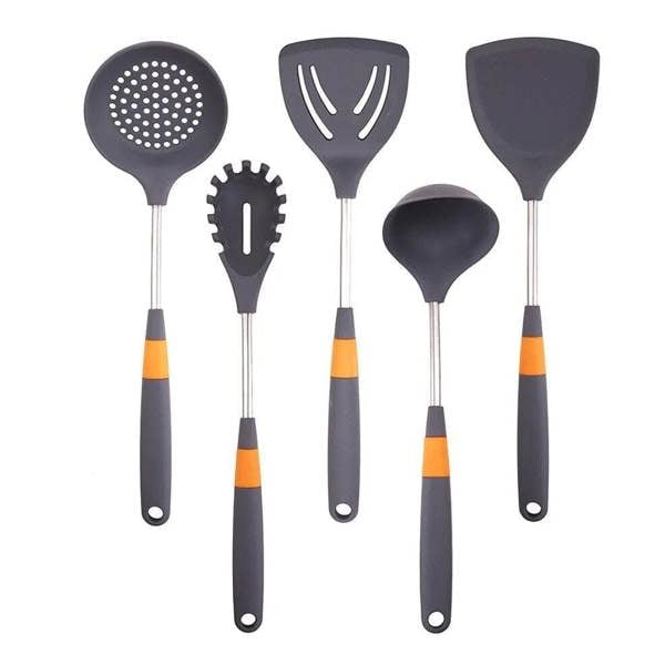 Anygleam Cooking Utensil 5 Set Grey Heat Resistant Tools Spatula Kit Kitchen Accessories Kitchenware for Nonstick Cookware
