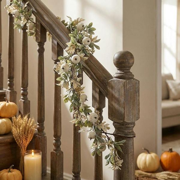 Garden Greatness Textured White Pumpkin Decorative Garland