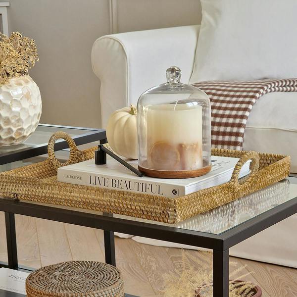Coastal villa Homeware Decorative Serving Tray Made of Rattan - 3 colours - Natural