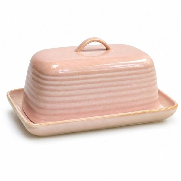 Scandi Home Paris Ceramic Butter Dish, Pink Reactive Glaze