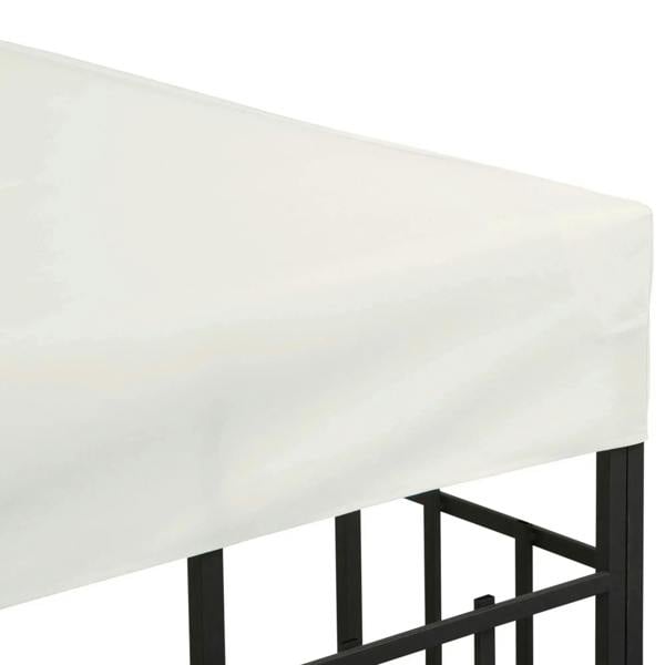Cream white gazebo canopy side panel with straight hem over black rails.