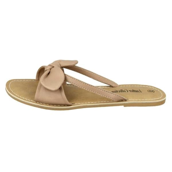 Leather Collection Ladies Leather Collection Flat Twist Bow Mule Sandals