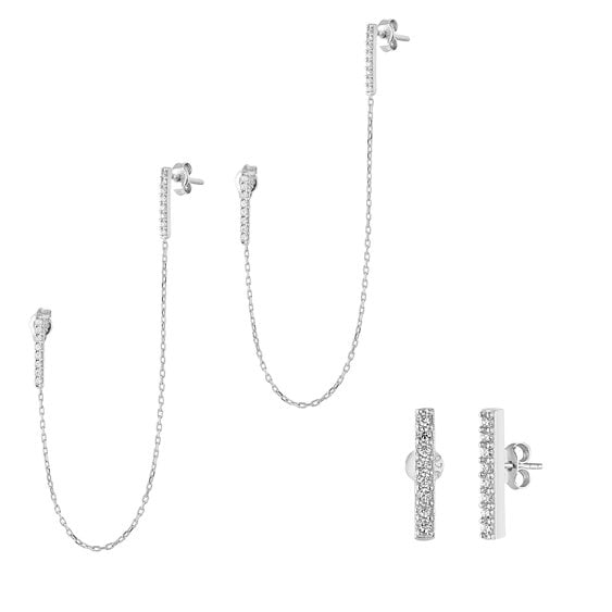 Spero London Chained Bar Chain and Bar Earring Set in Sterling Silver - Pair