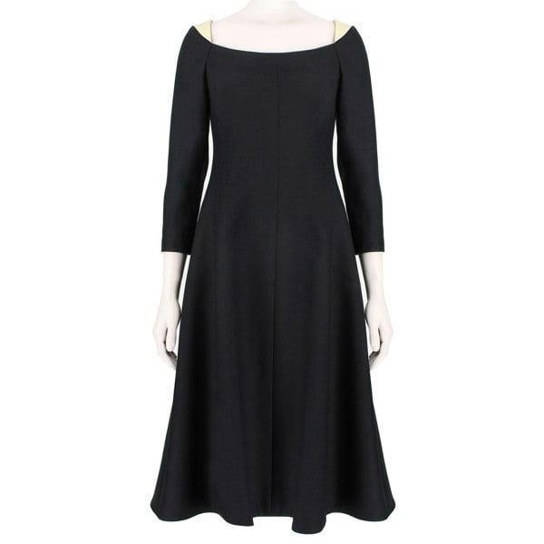 Valentino elegant black and cream calf legnth dress with boat neckline