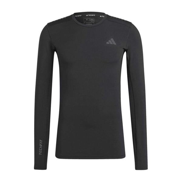 Adidas Mens Techfit Tonal Logo Compression Long-Sleeved Workout T-Shirt - Black - 