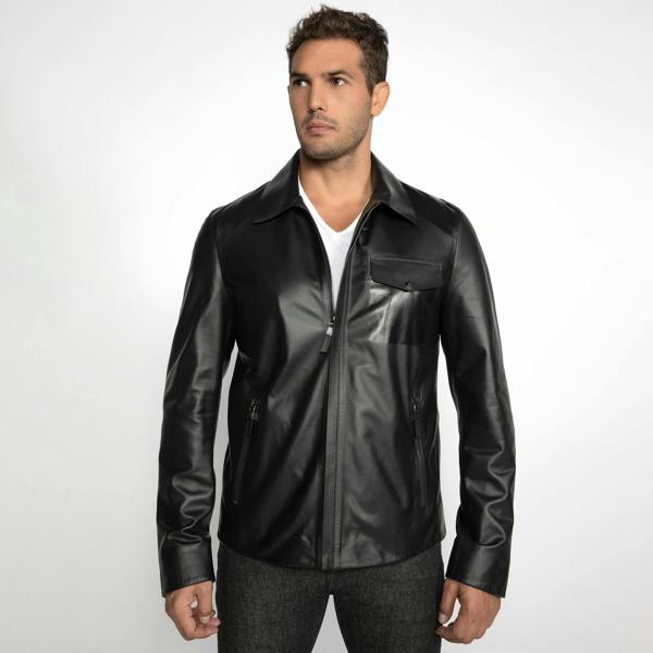The Jet Black Leather Jacket - Premium Men's Patterned Shirt by Claudio Lugli | Bold Design, Tailored Fit, Best Printed Shirts