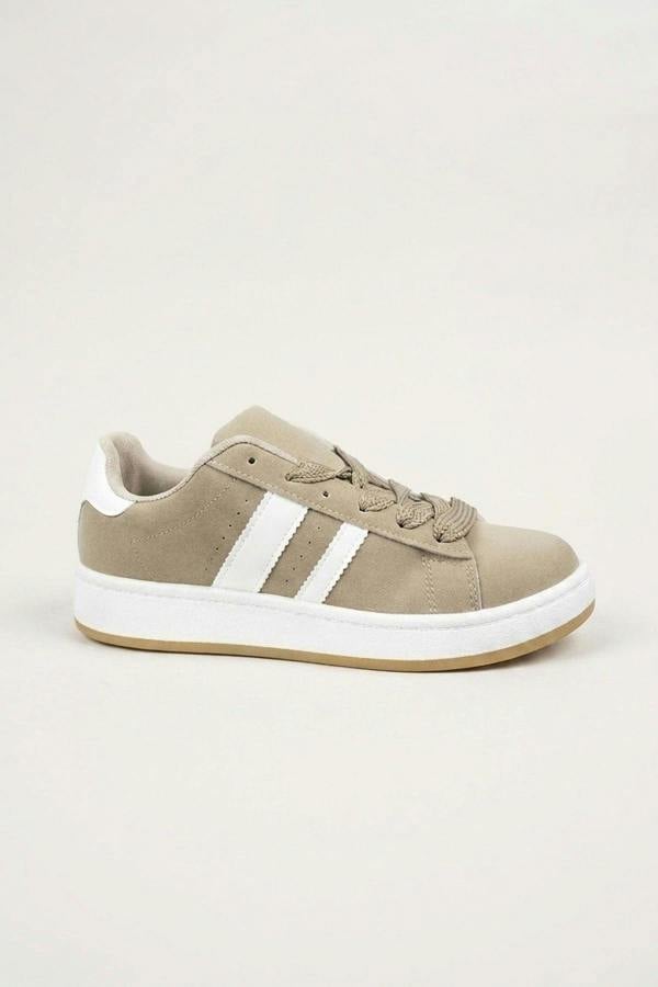 Constance Faux Suede Stripe Trainers - Khaki