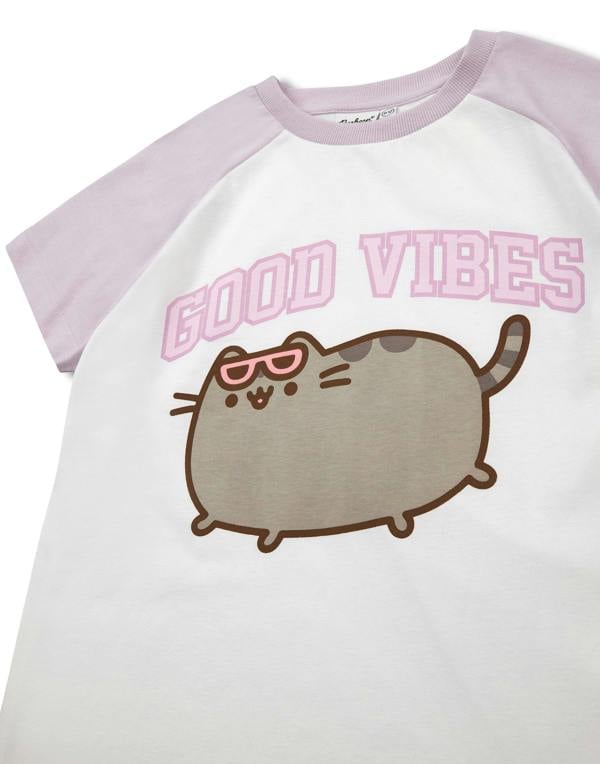 Pusheen Girls White Good Vibes Short Sleeved T-Shirt